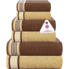 Casa Copenhagen, 550 g/m², 2 große Badetücher, 2 große Handtücher, 2 Waschlappen, superweiche ägyptische Baumwolle, 6-teiliges Handtuch-Set für Bad, Küche und Dusche - BRAUN + BEIGE