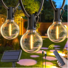 Elegear Solar Fairy Lights Outdoor 18.5 m with Remote Control, (25+2) G40 Bulbs, 4 Modes / 4 Brightness / Timer Function / IP44 Waterproof Outdoor Fairy Lights Dimmable Solar Fairy Lights for Garden,