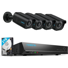 Reolink 8 kanālu 4K āra novērošanas kameru komplekts ar 4 x 8 MP PoE IP kamerām, 2 TB cieto disku, NVR, 24/7 video ierakstīšanai iekštelpās/ārtelpās, personu un transportlīdzekļu noteikšanai, melns, RLK8-800B4-A