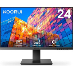 KOORUI 24 collu monitors ar skaļruni, IPS datora monitors, bezrāmju ekrāns, FHD 1080P, HDMI 1.4 (100 Hz) un VGA (60 Hz), VESA 75 x 75 mm, Adpitive Sync, Eye Care