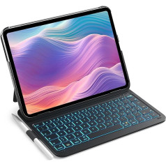 Inateck īpaši viegls tastatūras futrālis iPad Air 6 11 collu 2024, iPad 10 Gen 2022, iPad Air 5/4 10,9 collu, iPad Pro 11 4/3/2/1,7 ar krāsu fona apgaismojumu, ar pildspalvas turētāju, QWERTZ, BK2007-RGB