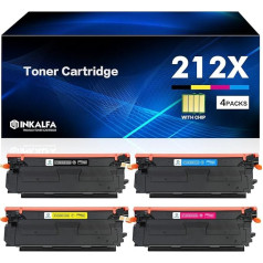 inkalfa [su mikroschema] suderinama su HP 212X 212A W2120X W2121X W2122X W2123X Color Laserjet Enterprise M554dn M555dn M555x Flow MFP M578c M578z M578f M578dn (juoda, žydra, geltona, purpurinė, 4 pakuotės)