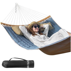 Double Hammock 30M stepēts auduma 2 personas ar spilvenu salokāms izliekts izliekts Spreader Bar ķēdes Pārnēsāt somu iekštelpu āra 450KG ietilpība Denim Blue