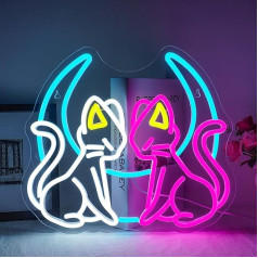 Ineonlife Moon Cat Neon Sign Cat Neon Sign Dimmable Colourful Moon LED Sign USB Port Moon Twin Cat Neon Light for Bedroom Living Room Children's Room Party Club