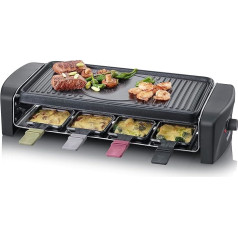 SEVERIN Raclette kepsninė, Raclette kepsninė su didele nepridegančia grilio plokšte ir 8 Raclette keptuvėmis, stalo kepsninė iki 8 žmonių, 1400 W galios, juoda, RG 9646