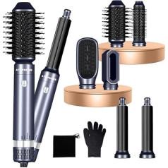 6 in 1 Air Styler komplekts, matu veidotājs ar 1000 W matu fēnu, siltā gaisa birste, apaļā birste, matu žāvētāja birste, automātiskā lokšķēre, iztaisnošanas birste, matu veidotājs visiem matu tipiem, žāvēšana, iztaisnošana,