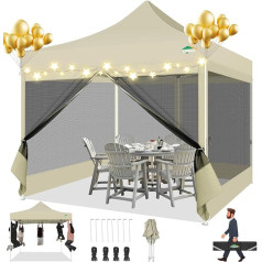 COBIZI Paviljons 3x3 Faltpavillon 3x3 Wasserdicht Stabil, Pop up Pavillon Faltbar, Partyzelt Gartenpavillon, Paviljons Klappbar 3x3 UV-Schutz mit 4 Seitenwänden aus Mesh, Khaki