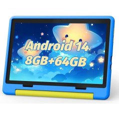 Cheerjoy bērnu planšetdators, 10 collu Android 14 planšetdators bērniem vecumā no 3 līdz 12 gadiem, Octa-Core, 8+64GB (TF 1TB), bērnu bloķētājs, iepriekš instalēts KIDOZ, 5G WiFi planšetdators ar triecienizturīgu korpusu, zils