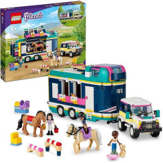 LEGO 41722 Friends Zirgu piekabe ar rotaļu mašīnu, 2 zirgi kā dzīvnieku figūriņas un jāšanas piederumi, komplekts bērniem no 8 gadiem, lieliska zirgu rotaļlieta, dāvana meitenēm un zēniem