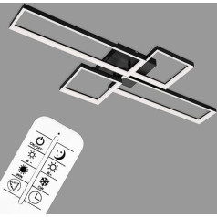 BRILONER Leuchten 3014-015 LED griestu gaisma, ar tālvadības pulti, krāsu temperatūras regulēšanu, nakts gaismas funkciju un taimeri, melna, 40 W, 4400 lūmenu, 1100 x 420 x 120 mm (garums x platums x augstums),