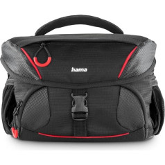 Hama Camera Bag for Digital SLR and System Cameras with Accessories, Holder for Camera Tripod, Rain Cover, Padded, Carry Handle, Trolley Strap, Wipe-Clean Base, Ergonomic) Black, red, Modern