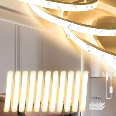 SUCIKORIO Neona LED lente 20 m, silikona ūdensnecaurlaidīga ugunsdroša IP65 LED lente Silti balta 3000 K 10 mm LED pasaku gaisma ārā 230 V elastīga DIY gaismas lente ar barošanas avotu mājai, pusei,