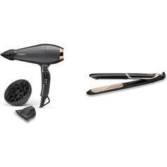 BaByliss Italian Air Pro 2200, pelēks, maiņstrāvas motors, 2200 W jauda, jonu tehnoloģija, 6719DE & Super Smooth 235 taisnotājs ar jonu tehnoloģiju 140°C - 235°C ST393E