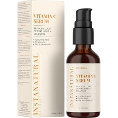 InstaNatural Vitamin C Serum - Bestes flüssiges Antialterungs-Serum fürs Gesicht - Vermindert Falten, Hyperpigmentation und Sonnenflecken - Enthält reines Vitamin C und Hyaluronsäure - Mit organischem Argan- und Hagebuttenöl, Vitamin E, Ferulasaeure 