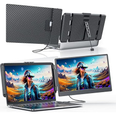 Pārnēsājams monitors klēpjdatoram, 14 collu FHD 1080P klēpjdatora monitora pagarinātājs, dubultais monitors, ekrāna pagarinātājs, Plug and Play displejs Mac, WIN, Android, ar 13-17 collu ekrāniem (14,1 collas)