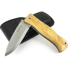 JEO-TEC Nº17 Pocket Knife Bushcraft Survival Folding Knife Hunting Knife Outdoor Knife - Steel Sandvik 14C28N Scandi - Leather Sheath - Handmade Folding Knife