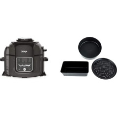 Ninja Foodi Multi Cooker [OP300EU] Tender Crisp tehnoloģija, melnā un pelēkā krāsā & 4380J300EUUK Foodi 3 gab. nepielipīgo cepamo trauku komplekts, ar keramikas pārklājumu, melns