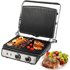 ProfiCook® contact grill for grease-free grilling, electric grill for e.g. panini, steaks, toasts, electric grill with infinitely adjustable thermostat, barbecue grill with 180° opening, 2000 W, PC-KG