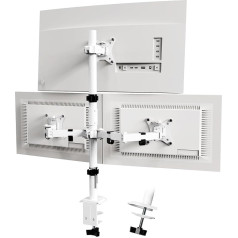 PUTORSEN monitora stiprinājums 3 monitoriem ar 17-32 collu plakanu un izliektu ekrānu, 80 cm stieņa monitora galda stiprinājums, pagriežams, slīpošs, regulējams augstums, 9 kg uz vienu roku, VESA 75 x 75 / 100 x 100, balts