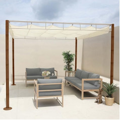 Pergola HWC-L42 Dārza lapene Patio nojume Izturīgs 7 cm metāla rāmis 3 x 3 m Bambusa izskats Krēmīgi balta