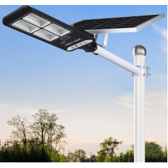 WisHomee 120 W LED saules ielu apgaismojums, āra gaisma no krēslas līdz rītausmai ar tālvadības pulti, ūdensizturīga, ideāli piemērota autostāvvietām, stadioniem, pagalmiem, garāžām un dārziem (auksti balta)