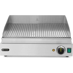 HENDI Grillplatte, Entnehmbare Festtschublade, Temperatur bis 300°C regelbar, gerillte Ausführung, Elektrogrill, Tischgrill, Gastrogrill, 230V, 2400W, 550x380x(H)240mm, Edelstahl 18/0