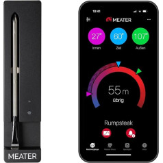 MEATER SE: bezvadu, viedais gaļas termometrs ar Bluetooth, liels diapazons, mēra pamatnes un apkārtējās vides temperatūru, grils, cepeškrāsns, grils, virtuve, kūpinātājs, rotisserie ar melnu lādētāju