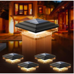 kefflum Solar Post Light Outdoor, Pack of 4 Solar Post Caps Light, 8 LED Solar Fence Post Lamp, Solar Lamp, Outdoor Pillar Lamp, IP65 Waterproof for Wooden Posts, Patio, Fence Lighting (Black)