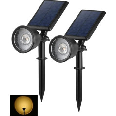 BLOOMWIN Saules dārza prožektors Silti balta projektora lampa Saules prožektors ar zemes smaili āra dārzam Ūdensizturīgs IP65 dārza apgaismojums Dimmable Plant Spotlight Dārza dekorēšana Zāliens Balkons