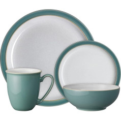 Denby - Elements Papardes zaļš pusdienu servīze 1-4 gab.Keramikas trauki - trauku mazgājamā mašīnā un mikroviļņu krāsnī lietojami trauki - 1x pusdienu šķīvis, 1x mazais šķīvis, 1x graudaugu bļoda, 1x trauku komplekts