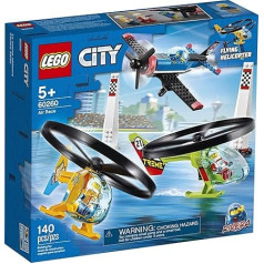 LEGO City Air Race 60260 lidojošā helikoptera rotaļlieta, ar 2 helikopteriem, kaskadieru lidmašīnu, 2 piloniem, kā arī Rivera, Xtreme un Vitarush pilotu minifigūriņām, jauna 2020 (140 gabaliņi)