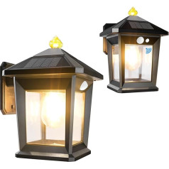 T-SUN 2 saules lampu komplekts āra lietošanai ar kustības sensoru, silti balta retro saules gaisma, sienas gaisma, āra gaisma, 3 režīmi, IP65 ūdensizturīga āra lampa dārzam, lievenim, ceļam, garāžai, dārzam,