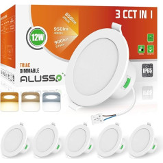 ALUSSO IP65 LED iebūvēts prožektors, dimmējams, 230 V LED prožektori, 12 W, vannas istabas padziļinājumā iebūvēts apgaismojums, griestu prožektori, silti balts, neitrāli balts, vēss balts griestu prožektors vannas istabai, virtuvei,