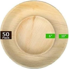 Palmu lapu šķīvji 50 Pack Round Compostable Disposable Heavy Duty Large Tableware Set Videi draudzīgi bioloģiski noārdāmie šķīvji kāzām, ballītēm, griliem, pasākumiem