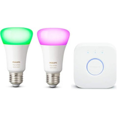 PHILIPS Hue White & Color Ambiance Starter Kit ar 2 x E27 9 W Bluetooth aptumšojamām spuldzēm, 16 miljoni krāsu, kontrolējamas ar lietotni, saderīgas ar amazon Alexa