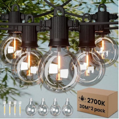 ZOTOYI Pasaku Lights Āra Gaismas Spuldzes 60 m, IP65 ūdensizturīgs āra Pasaku Lights Power ar 100 + 4 G40 LED nesadrūstošas spuldzes Plastmasas, iekštelpu un āra pasaku gaismas dārzam, pusei, terasei,