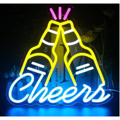 Looklight Alus Cheers Neon Sign Bar Neon Light Sign Yellow Blue LED Sign for Wall Decoration USB Alus Neon Sign for Bar Gaming Room Home Wedding Birthday Party Sign Gift