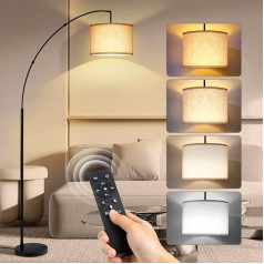 OUTON Modernā loka lampa Living Room Floor Lamp ar tālvadības pulti, dimmējama LED grīdas lampa ar nemainīgu krāsu temperatūru, ar baltu regulējamu piekarināmu bungas abažūru viesistabai un guļamistabai