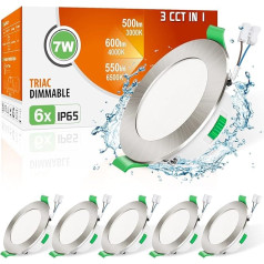 ALUSSO LED iebūvēts starmešu apgaismojums, 230 V, dimmējams, plakanie LED starmeši, 7 W, IP65 griestu starmeši, 68 mm, silti balts, neitrāli balts, vēss balts, iebūvēts apgaismojums vannas istabai, virtuvei, viesistabai,