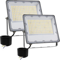 MEEKBOS 2 āra LED prožektori, 100 W, īpaši spilgti 8910 LM LED prožektori, 6500 K vēsā baltā krāsā, IP66, ūdensizturīgi āra prožektori noliktavām, pagalmiem, dārziem