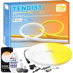 TENDIST 15 m neona LED sloksne IP67 ūdensizturīga, WiFi ārtelpā aptumšojama silti balta 3000 K auksti balta 6500 K neona sloksne, saderīga ar Alexa, 24 V DIY elastīga LED sloksne āra, virtuves dekorēšanai (1 rullis)