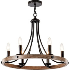 SHINGJIAO lustra Vintage piekaramais apgaismojums Melna lustra Melna griestu lampa Piekaramais retro piekaramais gaismeklis Rustic Wood - Ideāla vagon riteņu lustra