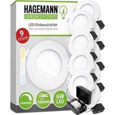 HAGEMANN® 9 x LED iegremdējamie starmeši IP44 6 vatu 500 lm diametrs 105 mm caurums 230 V vannas istabas iebūvējamā gaisma, kas aizsargāta pret šļakatām