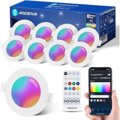 Aigostar LED iegremdējamais prožektors, 3 W, aptumšojams, inteliģentā iegremdējamā gaisma, saderīgs ar Alexa ar tālvadības pulti, Bluetooth režģis, regulējama baltā krāsa 2700 K - 6500 K, diametrs 68 - 80