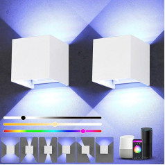 Viedā RGB sienas gaisma iekštelpās/ārpus telpām, RGB LED sienas gaisma iekštelpās, dimmējama sienas lampa ar lietotnes/balsa vadību, saderīga ar Alexa/Google Assistant, regulējams gaismas leņķis, sienas gaisma dzīvojamai istabai (2)