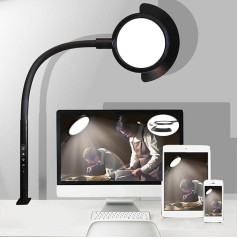 Galda lampa LED Dimmable Clampable 2-in-1 Eye Protection galda lampa ar noņemamu aptumšojošu lampas abažūru, 25 dimmēšanas režīmi galda lampa dienas gaismai lielākam darbvirsmas, arhitektam, birojam, monitoram