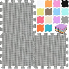 qqpp® 18 Puzzle EVA Foam Puzzle Mat, Puzzle Carpet, Children’s Crawling Mat, Play Mat, Baby Non-Toxic Sports Non-Slip Floor Protection Mat, Fitness Mat Grey, QQC-Lb18N,