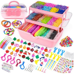 Sanlebi 15000+ gabalu Loom Bands komplekts - 32 krāsu juvelierizstrādājumu aproces Padariet savu bērnu gumijas aproces aproces amatniecības aproces veidošanas komplekts ar 3 slāņu uzglabāšanas kārbu Dāvana meitenēm Zēni