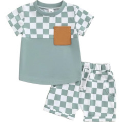 Yassiglia Baby Boys Apģērbu komplekts Vasaras 2 gabalu apģērbs Krāsains Patchwork īsām piedurknēm krekls + šorti Mazuļu apģērbu komplekti Jaundzimušo bērnu apģērbs