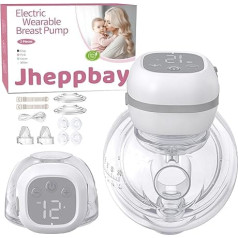 Jheppbay krūts sūknis Electric Portable Double - 5s ātra uzstādīšana, krūts sūknis ar 3 režīmiem un 12 līmeņiem, BPA-Free, bez sāpēm, zema trokšņa līmeņa elektriskais krūts sūknis, brīvroku sūknis (Pack of 2)